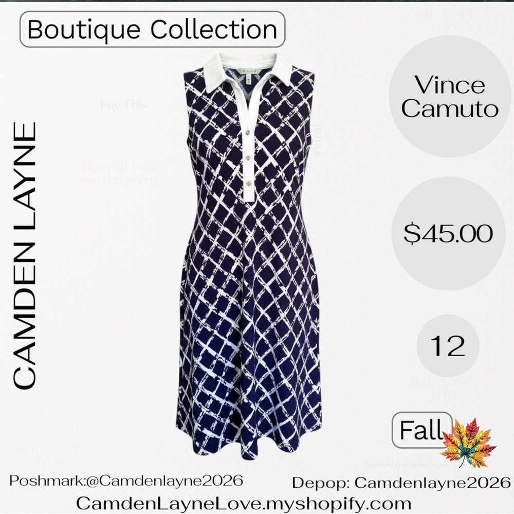 Vince Camuto Navy and White Diamond Print Mini Dress - Picture 3 of 8